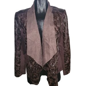 Marie Claire Brown Faux Leather Waterfall Cardigan Jacket